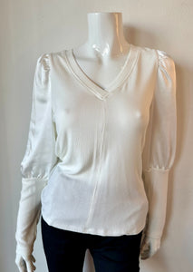 Melissa Nepton Silk/ Rib V Neck Top - Off White