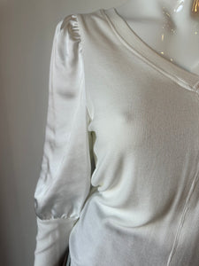 Melissa Nepton Silk/ Rib V Neck Top - Off White