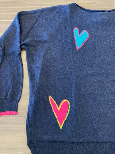 Zaket & Plover- Intarsia Hearts- Dark Denim (Navy)