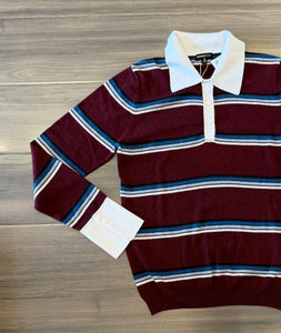 Minnie Rose - Cotton Cashmere Stripe Long Sleeve - Bordeaux