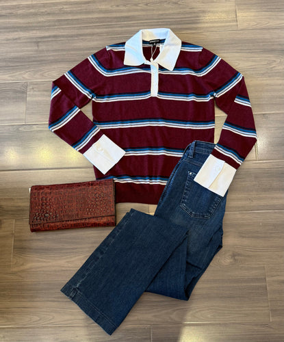 Minnie Rose - Cotton Cashmere Stripe Long Sleeve - Bordeaux