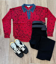 Load image into Gallery viewer, J Society - Denim Collar Bandana Top - Red