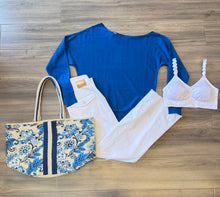 Load image into Gallery viewer, Minnie Rose - Cotton Cashmere Off Shoulder Sweater - Marogue Blue