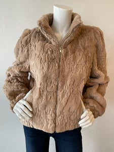 Chaser - Faux Fur Sequin Jacket - Cappacino