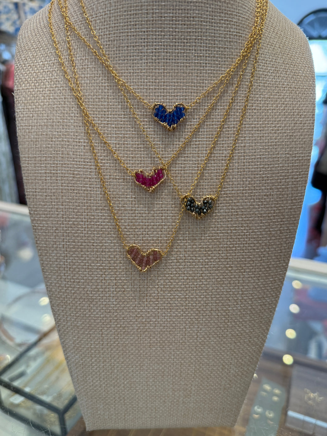 Small Beaded Heart Necklace - Gold Fill