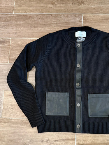 Six/ Fifty - Natalia Faux Leather Cardigan - Black