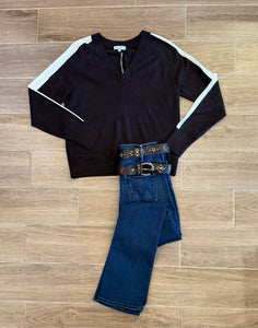 J. Society - Single Stripe V Neck - Chocolate