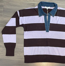 Load image into Gallery viewer, J Society - Denim Collar Polo - Coffee Bean/Lilac