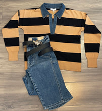 Load image into Gallery viewer, J Society - Denim Collar Polo - Camel/Black
