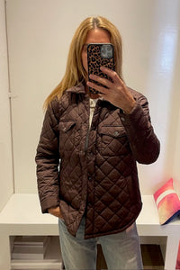 J. Society - Nylon Quilted Shirt Jacket - Chocolate Brown