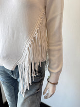 Load image into Gallery viewer, Minnie Rose - Cotton Cashmere Fringe Trim Crew - White