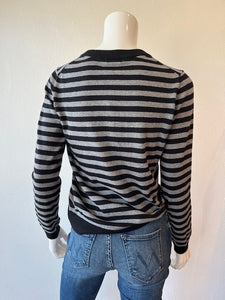 Minnie Rose - Cotton/Cashmere Stripe Crew Henley - Black/Grey