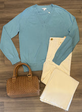 Load image into Gallery viewer, Minnie Rose-Distressed V-Neck Sweater - Nordic Sky