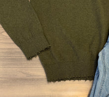 Load image into Gallery viewer, Minnie Rose-Distressed V-Neck Sweater - Army