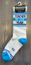 Load image into Gallery viewer, Gumball Poodle - Teacher of the Year Socks - White/Blue