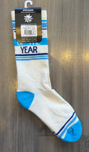 Load image into Gallery viewer, Gumball Poodle - Teacher of the Year Socks - White/Blue