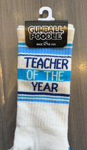 Load image into Gallery viewer, Gumball Poodle - Teacher of the Year Socks - White/Blue