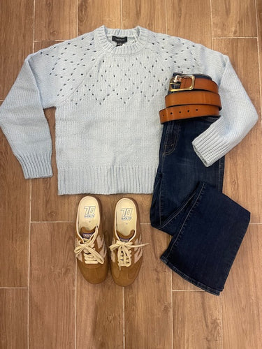 Sancutuary Femme Openwork Sweater - Aquamarine