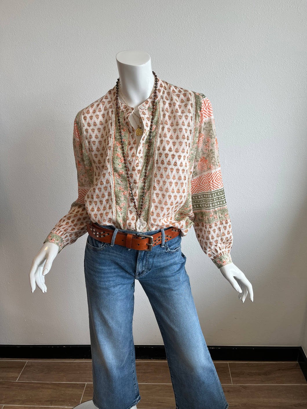 Maison Hotel - Vera Blouse - Cream - Light Forest