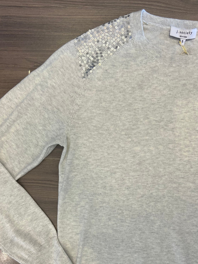 J Society - Sweater with Sequin Shoulder - Silver