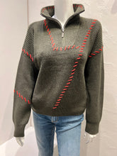 Load image into Gallery viewer, J Society - Whip Stitch Zip Sweater -Military/Orange