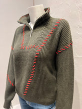 Load image into Gallery viewer, J Society - Whip Stitch Zip Sweater -Military/Orange