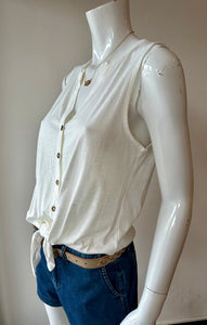Sanctuary Notched Button Front Tee White
