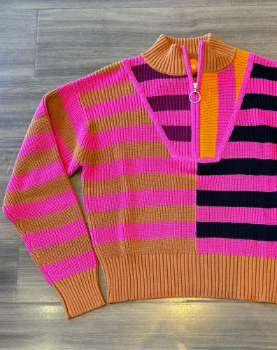 Wispr - Mixed Stripe Half Zip - Carmel