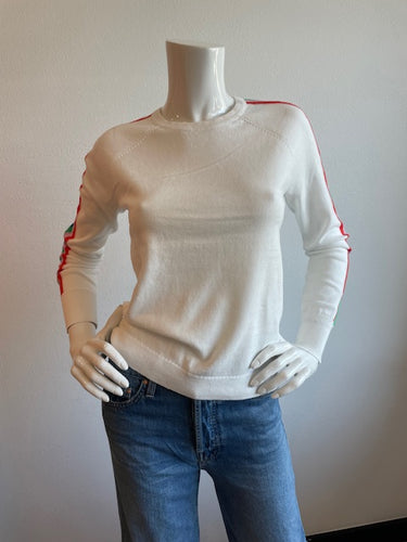 J. Society - Stripe Sleeve Crew Sweater - White