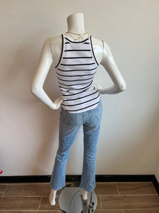 Sanctuary- Ribbed Racer Tank- White/Black Stripe