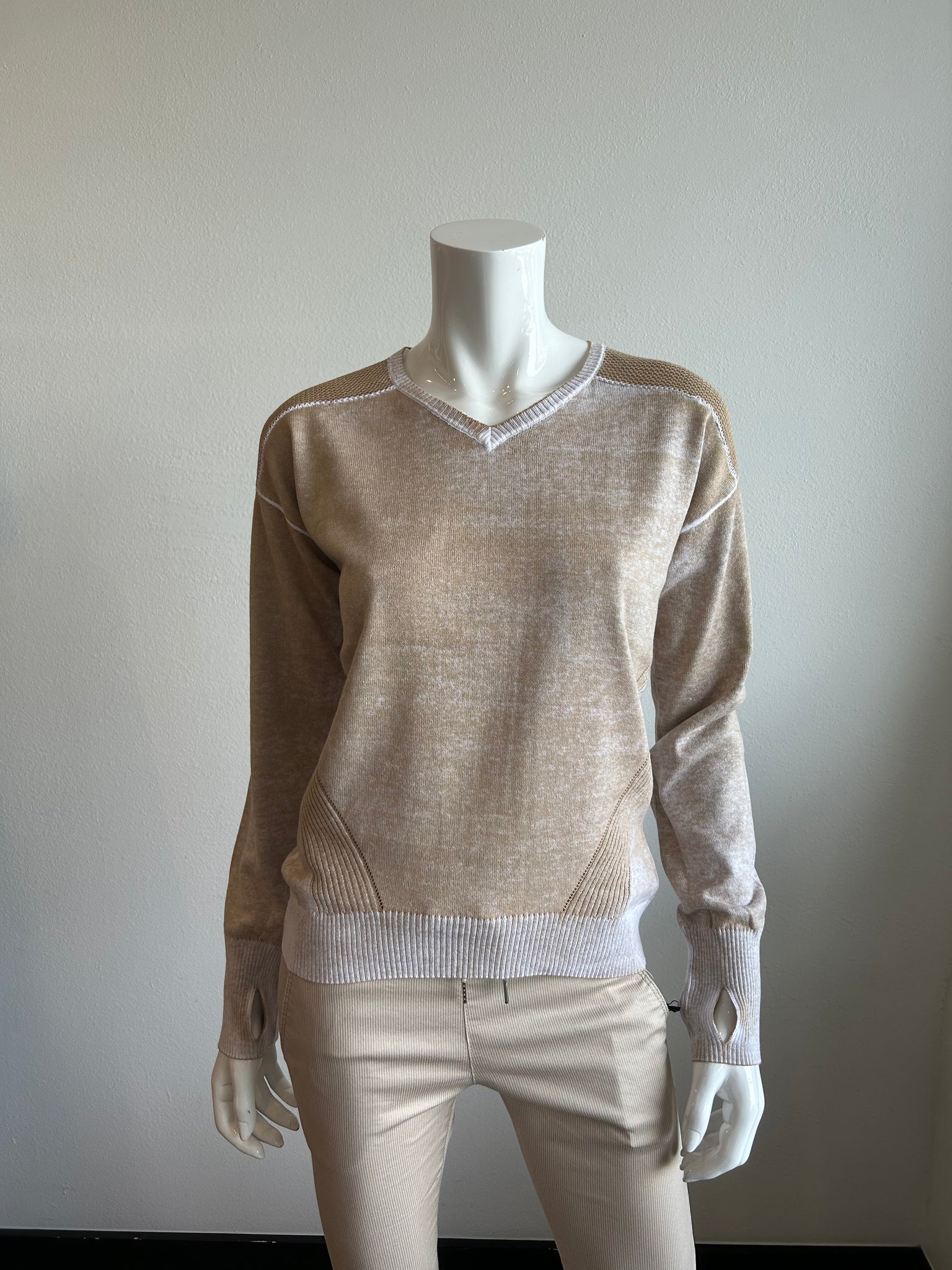 Blanc Noir V Neck Huntress Sweater Irish Cream