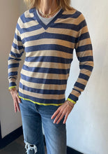 Load image into Gallery viewer, Zaket &amp; Plover - Stripe Vee Neck Sweater - Denim