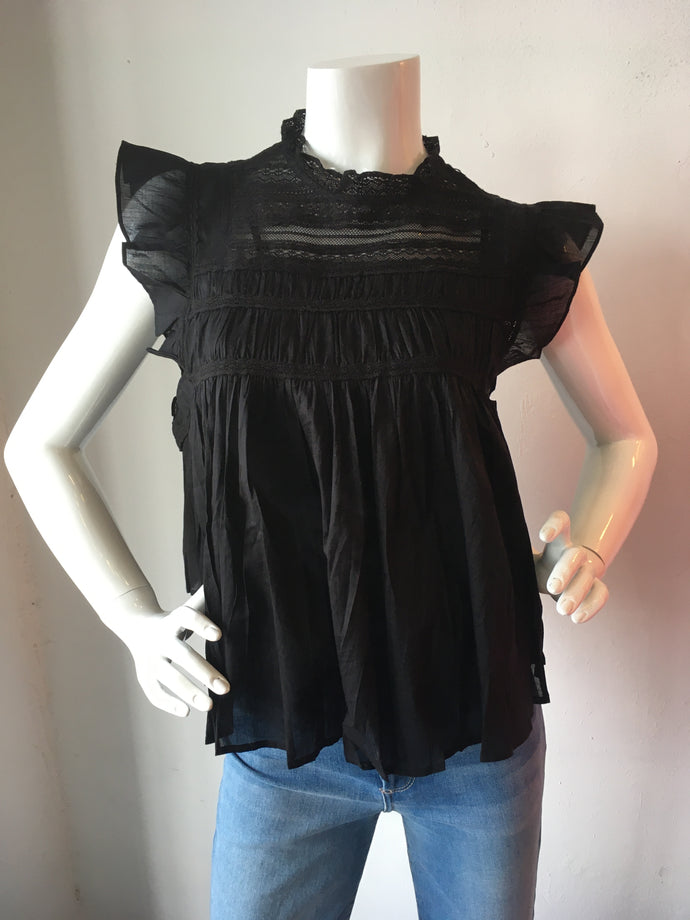 Velvet - Inessa Cap Sleeve Ruched Top = Black