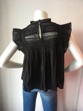 Load image into Gallery viewer, Velvet - Inessa Cap Sleeve Ruched Top = Black