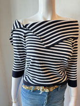 Load image into Gallery viewer, Minnie Rose - Supima Cotton Cashmere Stripe Offf Shoulder - Navy/White