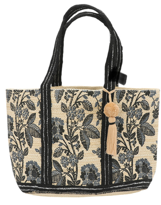 GG Straw Bag - Black Floral