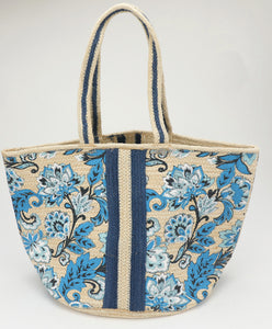 GG Straw Bag - Blue Floral
