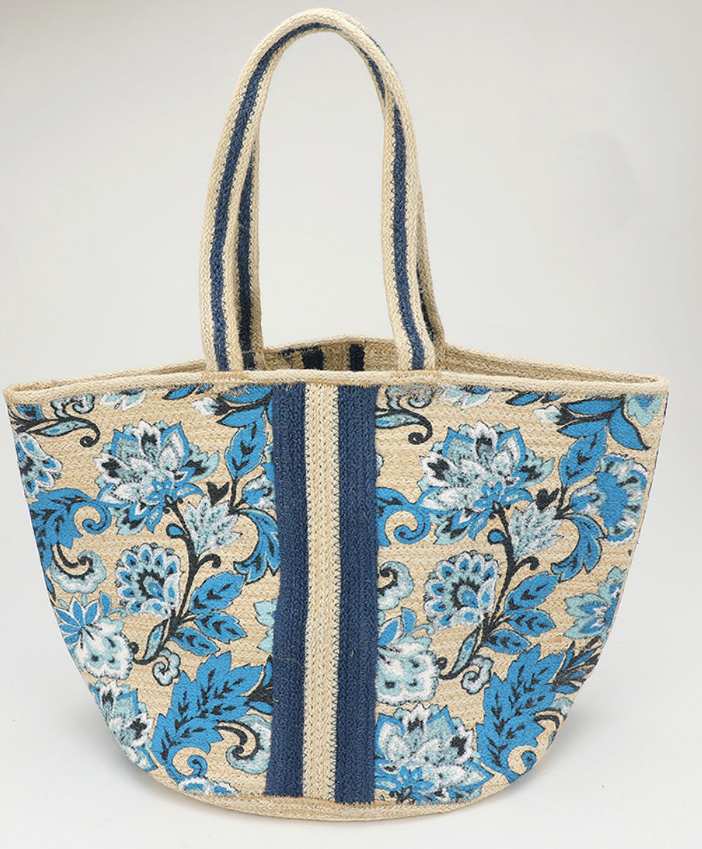 GG Straw Bag - Blue Floral