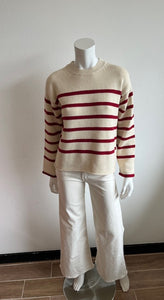 Velvet- Lucia Striped Crewneck Sweater- Cream/Shiraz