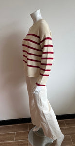 Velvet- Lucia Striped Crewneck Sweater- Cream/Shiraz