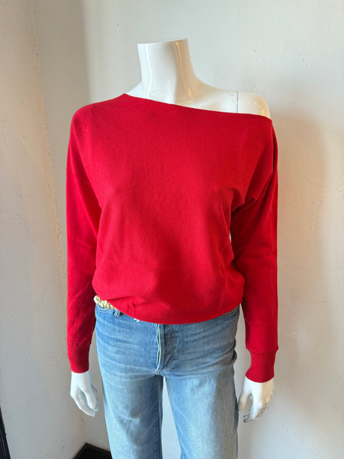 Minnie Rose - Cotton Cashmere Off Shoulder - Lava Red