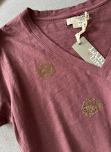 Load image into Gallery viewer, Label + Thread Graphic Rebel V- Neck Tee - Smiles , Maroon