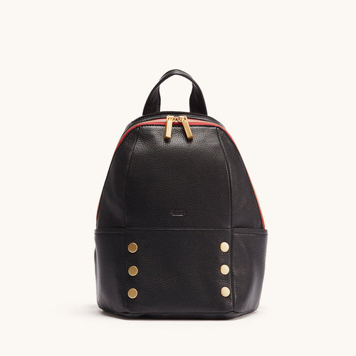 Hammitt- Hunter Medium Backpack- Black/Brushed Gold/Red Zip