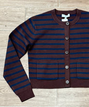 Load image into Gallery viewer, J Society - Stripe Button Front Cardi - Chocolate/Navy
