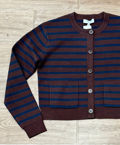 J Society - Stripe Button Front Cardi - Chocolate/Navy