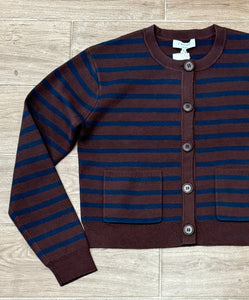 J Society - Stripe Button Front Cardi - Chocolate/Navy