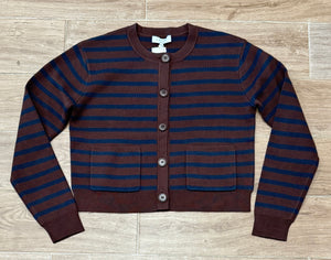 J Society - Stripe Button Front Cardi - Chocolate/Navy