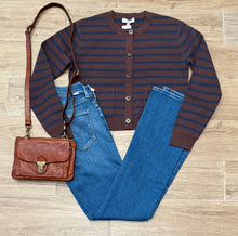 Load image into Gallery viewer, J Society - Stripe Button Front Cardi - Chocolate/Navy