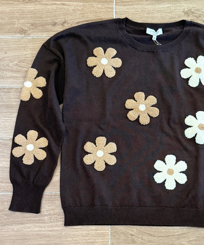 J Society - Two Tone Floral Crew - Chocolate