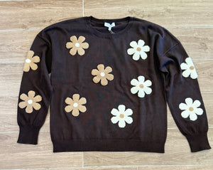 J Society - Two Tone Floral Crew - Chocolate